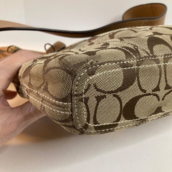Vintage Coach Signature Crossbody Bag Canvas Leather 10403 Flaw - Picture 7 of 12